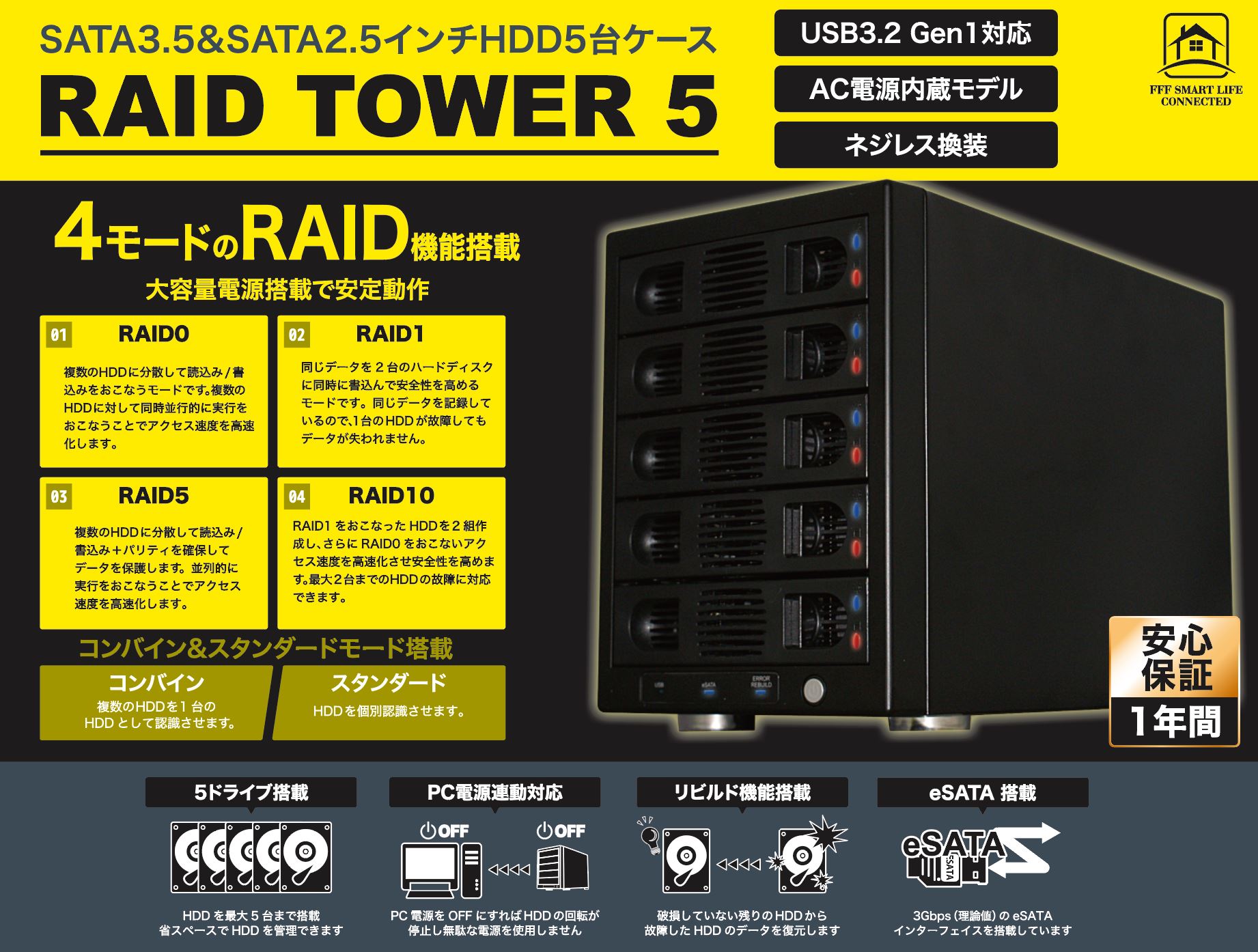 RAID対応 SATA3.5&SATA2.5インチHDD5台ケース MAL355EU3R